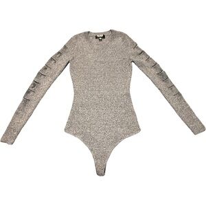 HERA Collection Ladder Sleeve Rib Knit Bodysuit Gray Long Sleeve Women’s L